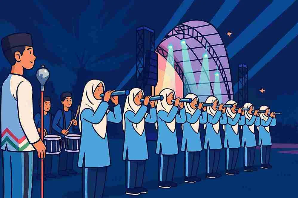 Penampilan Drumband Citra Nada Al Furqon Meriahkan Pembukaan Porkab Tulang Bawang Barat