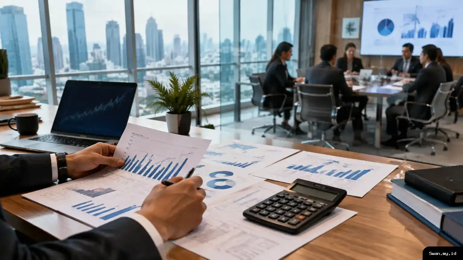 A documentary-style view of banking officials examining liquidity charts, representing Bank Indonesia’s incentives for productive lending and money-market activity. Banking officials review liquidity charts in a Jakarta meeting room