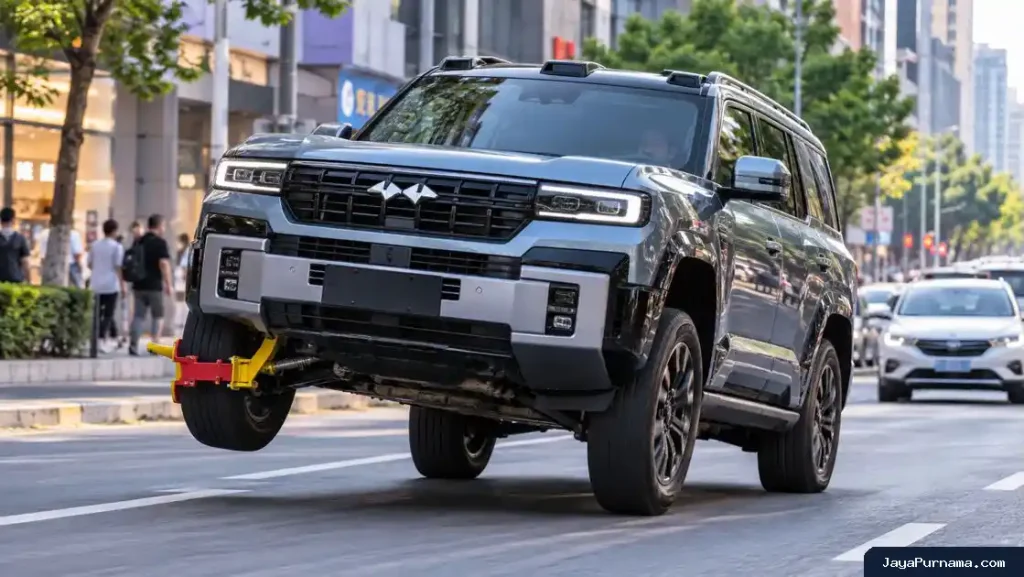 BYD Denza B8 Viral Melaju dengan Tiga Roda, Suspensi Hidrolik Jadi Sorotan