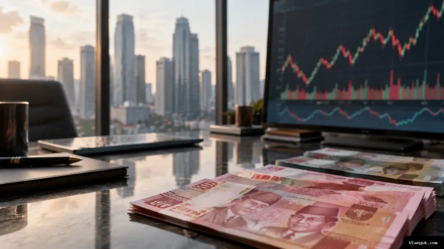 Rupiah di depan layar grafik pasar keuangan