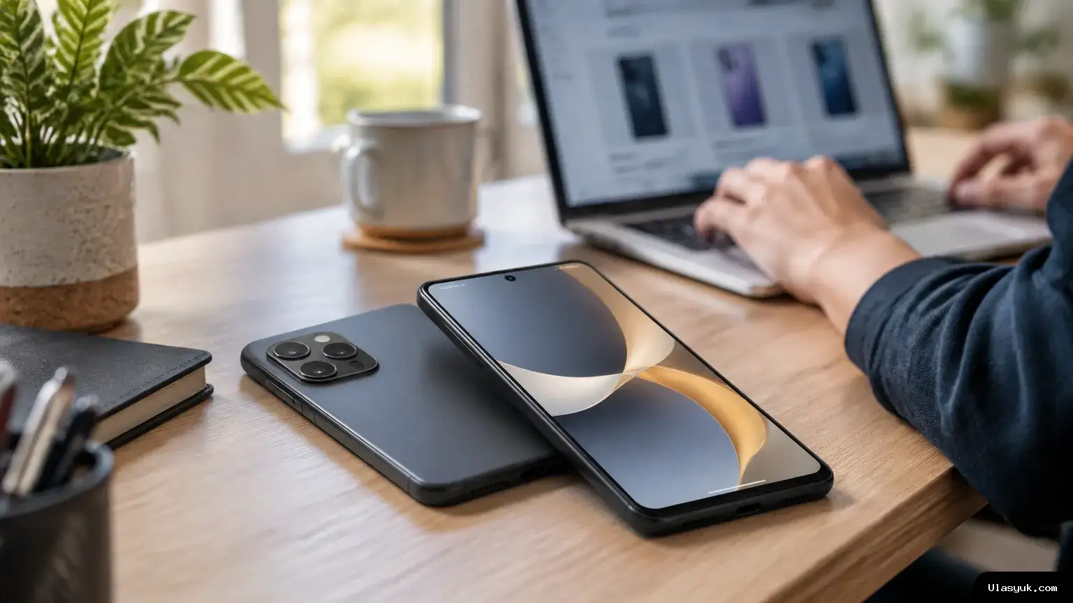 Smartphone HONOR X7d di meja kerja
