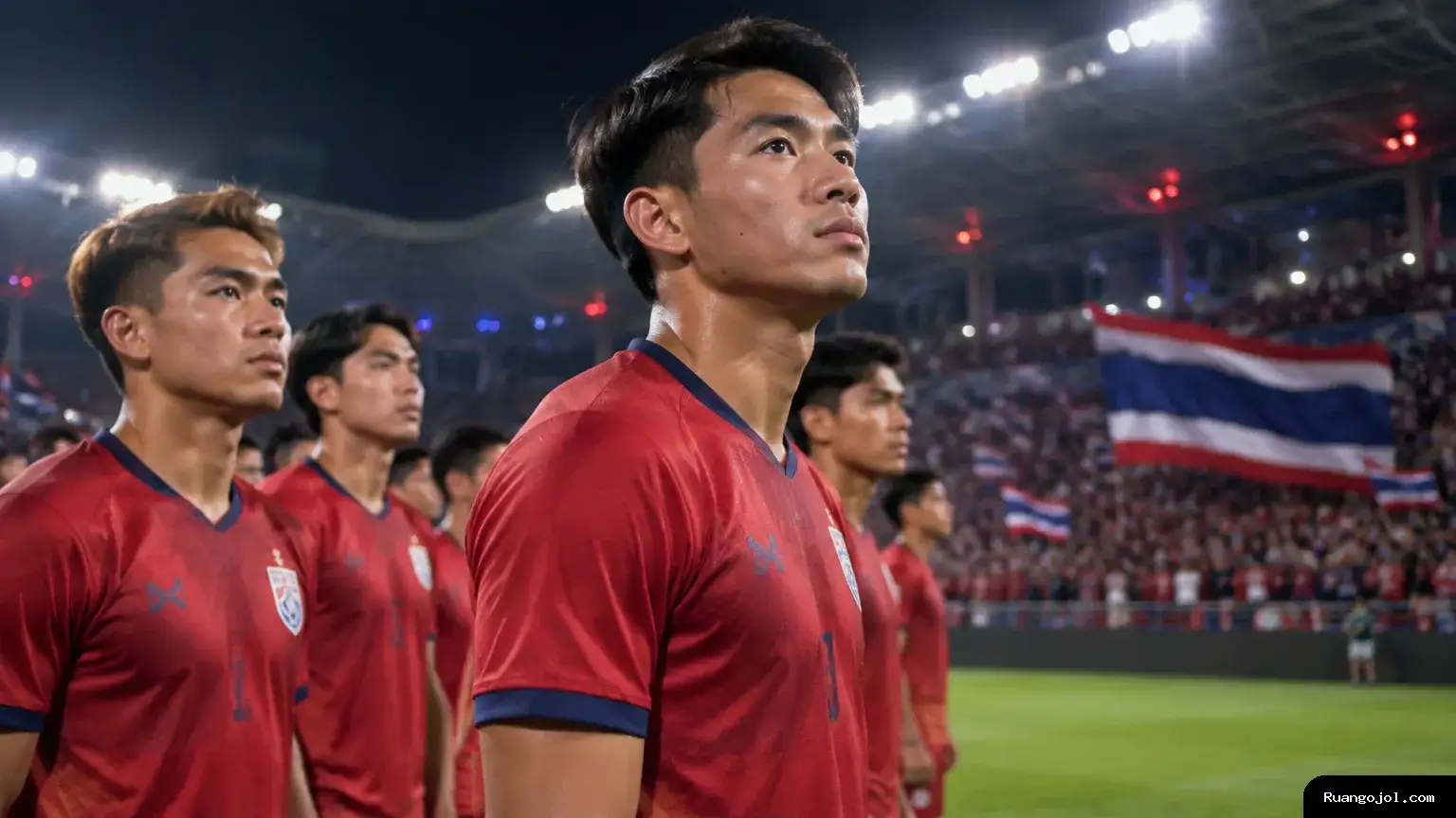 Pemain tim nasional Thailand bersiap bertanding di stadion