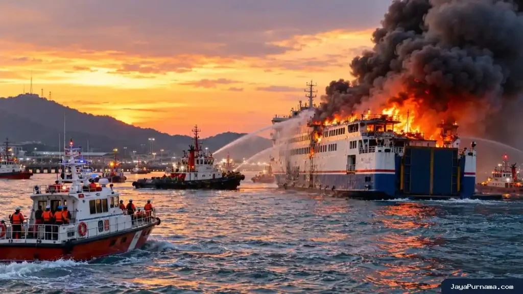KMP Batumandi Terbakar di Selat Sunda, 460 Orang Dievakuasi dan 18 Kapal Dikerahkan