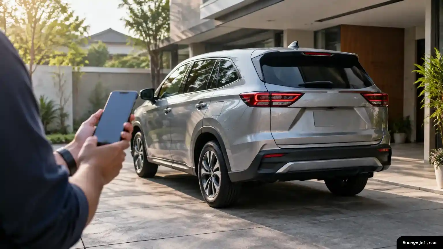 Pemilik memeriksa Innova Zenix lewat smartphone