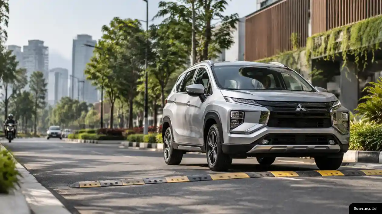 Compact SUV crossing an uneven urban road