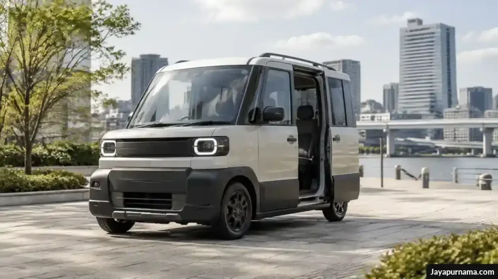 Mobil listrik mungil mengotak dengan pelindung bodi bergaya softroader