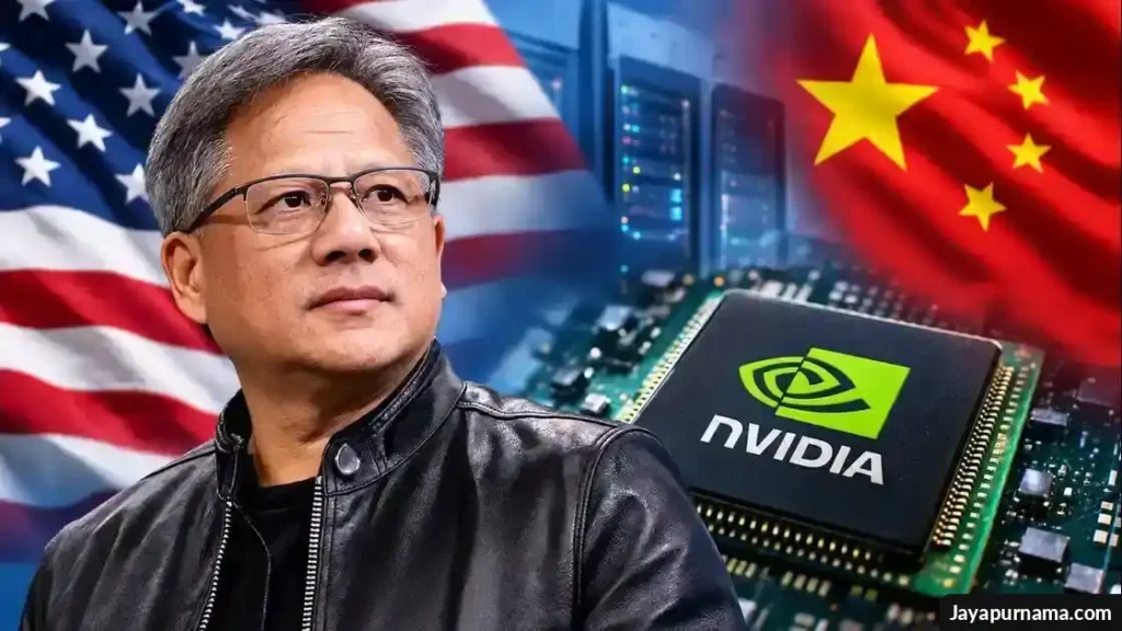 Deretan server pusat data AI dan chip komputasi di tengah ketegangan teknologi Amerika Serikat dan China.
