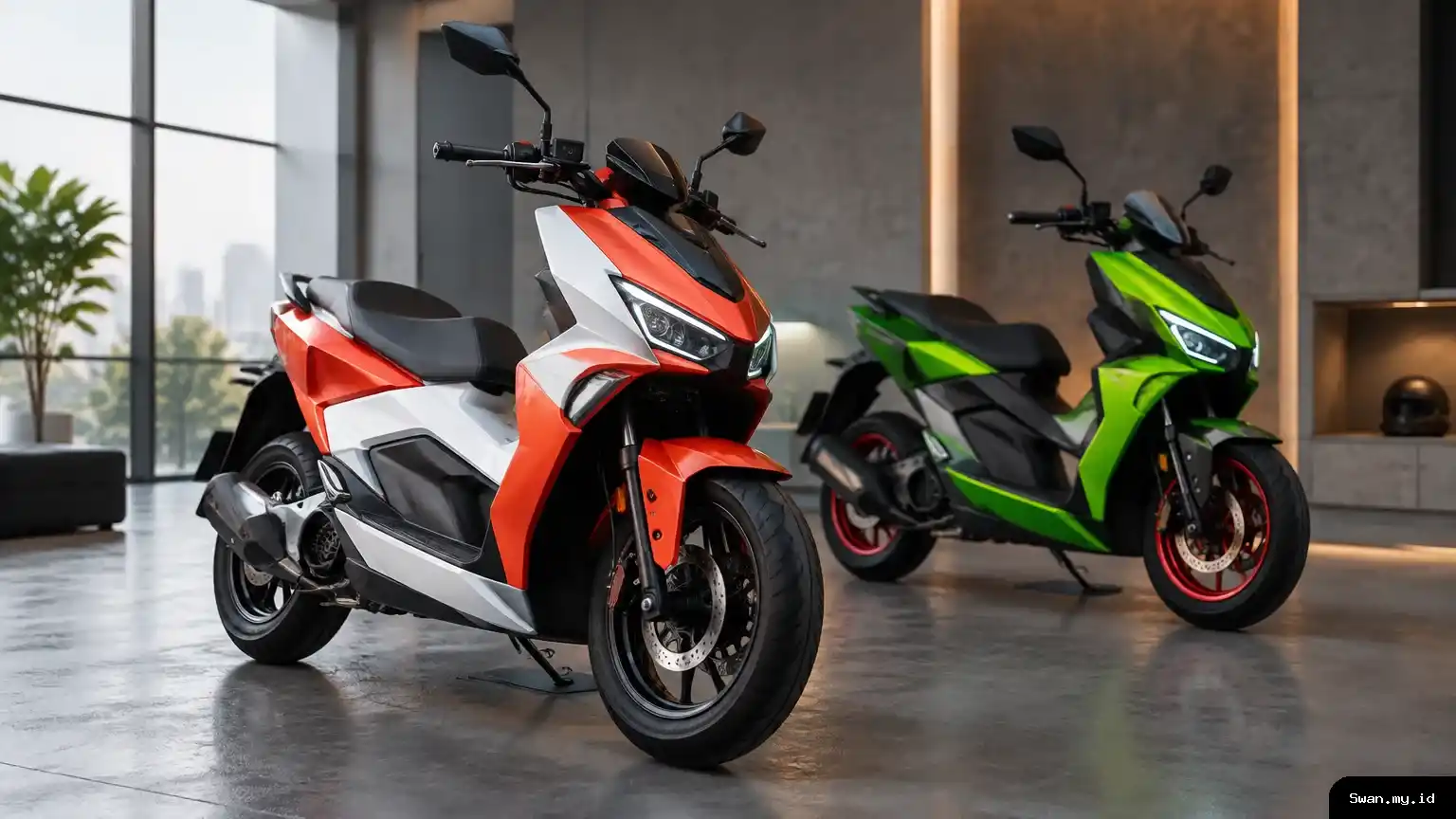 Two sport electric scooters with contrasting angular designs